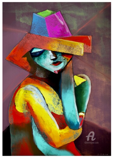 Digital Arts titled "Lady with a hat" by Svein Ove Hareide, Original Artwork, Digital Painting