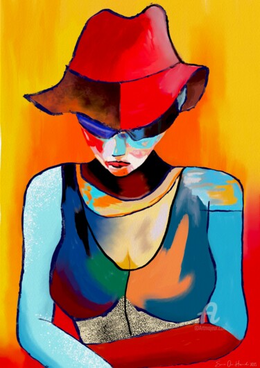 Digital Arts titled "Woman with sunglass…" by Svein Ove Hareide, Original Artwork, Digital Painting