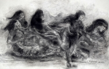 Pintura intitulada "In song and dance" por Sharif-Al-Masudur Rahman, Obras de arte originais, Carvão