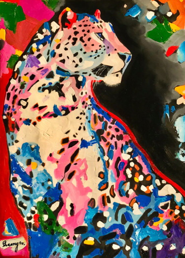 Painting titled "Tiger Abstract Art…" by Sharmene Yousuf (Meneartiste), Original Artwork, Oil