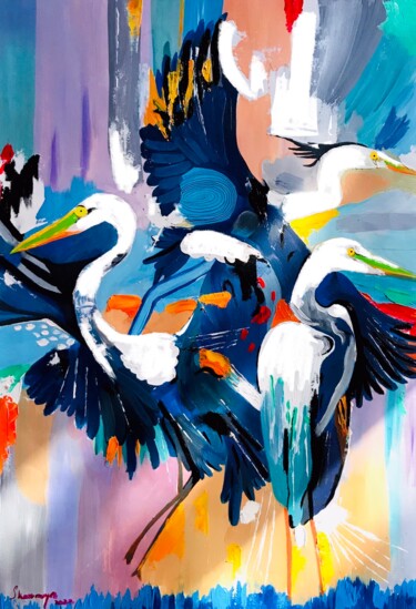 Malerei mit dem Titel "Colors of life (Fla…" von Sharmene Yousuf (Meneartiste), Original-Kunstwerk, Öl