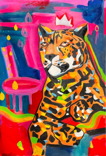 Painting titled "Tiger Abstract Cont…" by Sharmene Yousuf (Meneartiste), Original Artwork, Oil