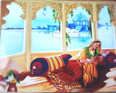 Women reading book painting - by Sharmila Sharma Painting titled "Women reading book…" by Sharmila Sharma, Original Art, Oil