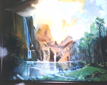 Water fall painting by - Sharmila Sharma Painting titled "Water fall painting…" by Sharmila Sharma, Original Art, Oil