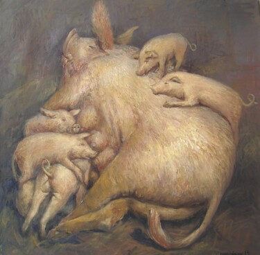 Картина под названием "Свиноматка" - Геннадий Шаройкин, Подлинное произведение искусства, Масло