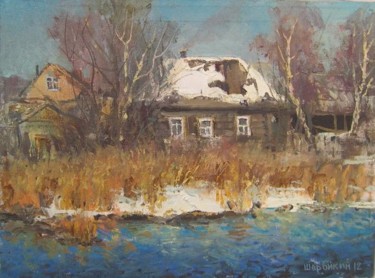 Картина под названием "Снег на крыше" - Геннадий Шаройкин, Подлинное произведение искусства