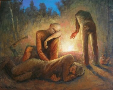 Картина под названием "Ночлег" - Геннадий Шаройкин, Подлинное произведение искусства