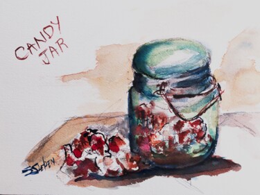 Painting titled "Candy Jar" by Sharon Sieben, Original Artwork, Watercolor