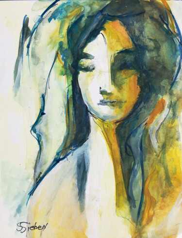 Malerei mit dem Titel "Meditation" von Sharon Sieben, Original-Kunstwerk, Aquarell
