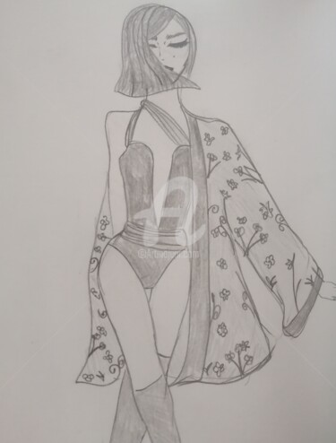 Drawing titled "Body et kimono" by Sharon Toudjani, Original Artwork, Pencil