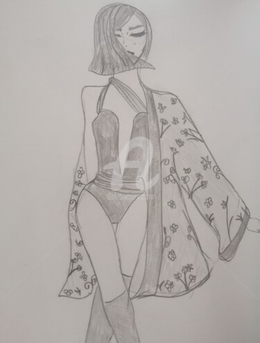 Tekening getiteld "Body et kimono" door Sharon Toudjani, Origineel Kunstwerk, Potlood