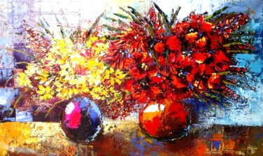 Painting titled "flowers" by Shaul Kosman, Original Artwork, Oil