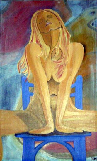 Painting titled "Blond with blue cha…" by Shearart.Blogspot, Original Artwork