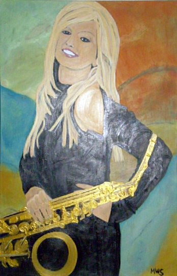 Painting titled "Blond with Sax" by Shearart.Blogspot, Original Artwork