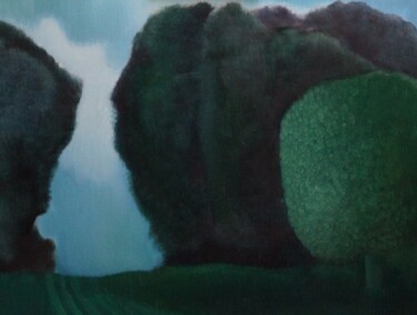 Painting titled "L'arbre vert" by Sheila Querre, Original Artwork, Oil