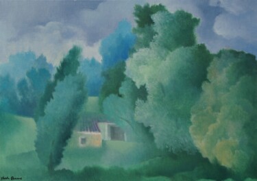Painting titled "La petite maison" by Sheila Querre, Original Artwork, Oil