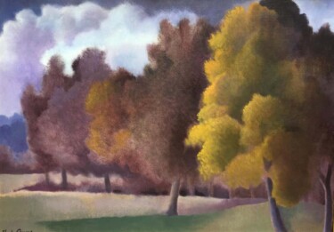 Painting titled "Arbres nuages" by Sheila Querre, Original Artwork, Oil