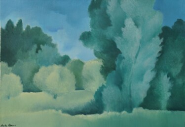 Pintura titulada "Paysage en vert et…" por Sheila Querre, Obra de arte original, Oleo