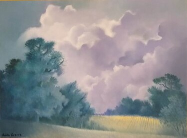 Painting titled "Les arbres bleus" by Sheila Querre, Original Artwork, Oil