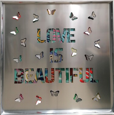 Sculpture titled "Love Is Beautiful II" by Shelby, Original Artwork, Acrylic Mounted on Wood Stretcher frame