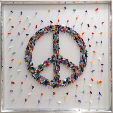 Escultura titulada "Peace and Love Army…" por Shelby, Obra de arte original, Aluminio Montado en Bastidor de camilla de made…