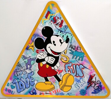 Sculpture intitulée "Panneau Mickey" par Shelby, Œuvre d'art originale, Acier inoxydable