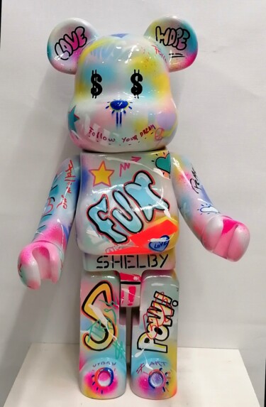 Sculpture titled "Big Bearbrick Fun" by Shelby, Original Artwork, Acrylic