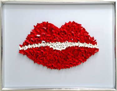 Sculpture intitulée "Red Lips Butterfly" par Shelby, Œuvre d'art originale, Acrylique Monté sur Châssis en bois