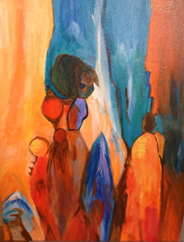 Malerei mit dem Titel "The nomadic masais" von Shelina Khimji, Original-Kunstwerk, Acryl