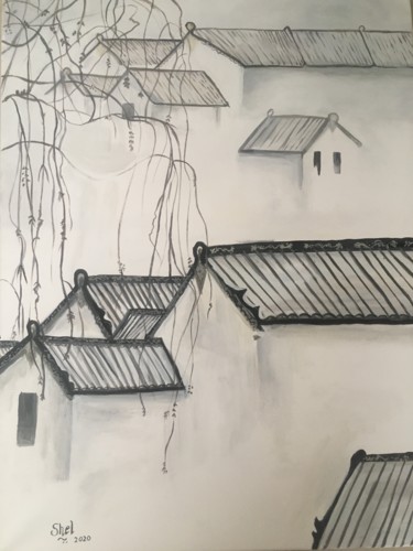 Beauty in a village Painting titled "Beauty in a village" by Shelina Khimji, Original Art, Acrylic Mounted on Stretcher frame