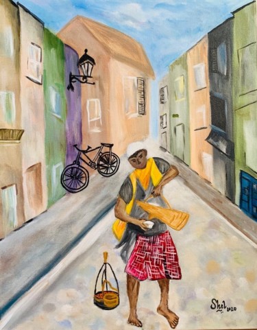 绘画 标题为“Aroma on the street” 由Shelina Khimji, 原创艺术品, 丙烯 安装在木质担架架上