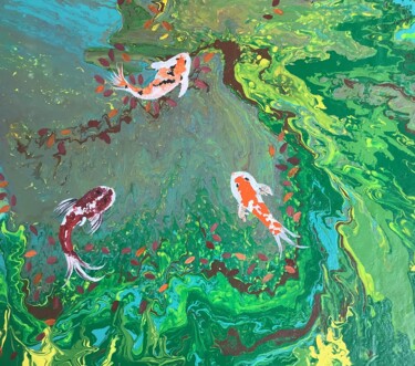 Картина под названием "koi fishes in sea" - Shelja_arts Shelja Garg, Подлинное произведение искусства, Акрил