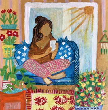 Pittura intitolato "morning tea" da Shelja_arts Shelja Garg, Opera d'arte originale, Acrilico