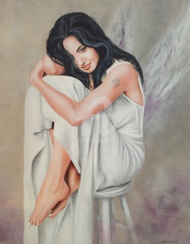 Painting titled ""Un ange passe..."" by Shena Ajuelos, Original Artwork, Oil