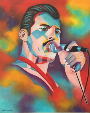 Malerei mit dem Titel ""Freddie Mercury"" von Shena Ajuelos, Original-Kunstwerk, Öl