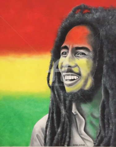 Painting titled "Bob Marley" by Shena Ajuelos, Original Artwork, Oil