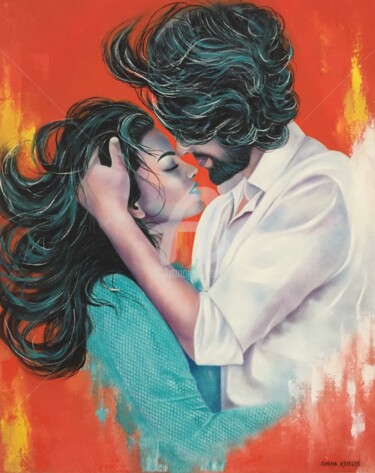 Painting titled "Romance" by Shena Ajuelos, Original Artwork, Oil Mounted on Wood Stretcher frame