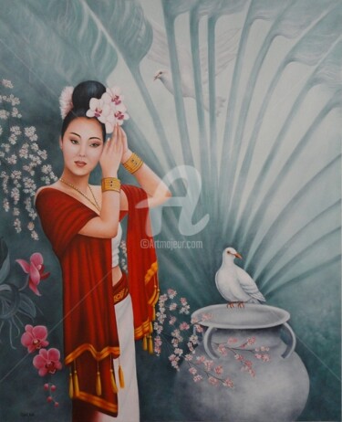 Peinture intitulée "Le chant des colomb…" par Shena Ajuelos, Œuvre d'art originale