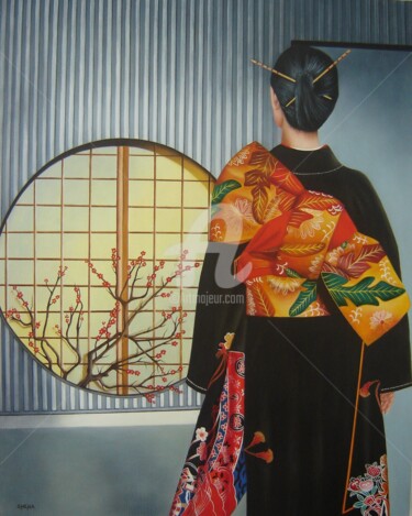 Malarstwo zatytułowany „"Kimono"” autorstwa Shena Ajuelos, Oryginalna praca, Olej