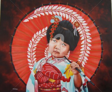 Pintura intitulada "Fillette à l'ombrel…" por Shena Ajuelos, Obras de arte originais