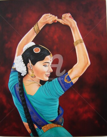 Painting titled ""Danseuse indienne"" by Shena Ajuelos, Original Artwork, Oil