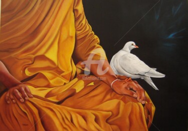 Painting titled "Profonde méditation" by Shena Ajuelos, Original Artwork