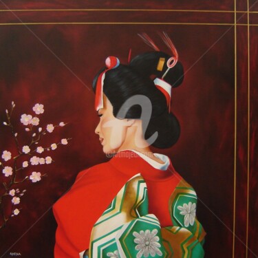 Peinture intitulée "Profil de geisha" par Shena Ajuelos, Œuvre d'art originale