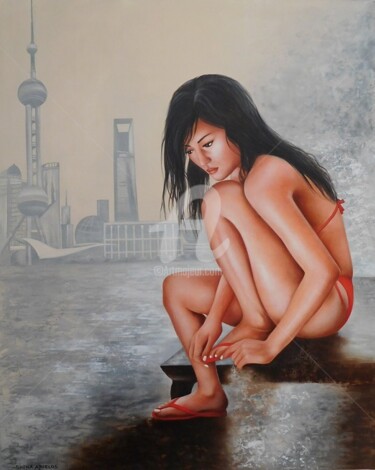 Pittura intitolato ""Shanghai"" da Shena Ajuelos, Opera d'arte originale, Olio