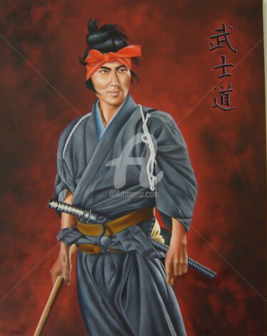 Peinture intitulée ""Samouraï"" par Shena Ajuelos, Œuvre d'art originale, Huile