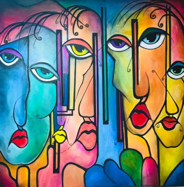 Painting titled "Faces" by Sharon Davis, Original Artwork, Acrylic