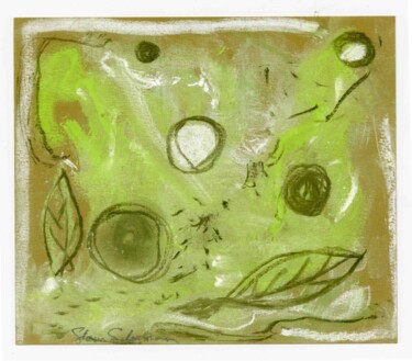 Desenho intitulada "Green Dots" por Sherri Silverman, Obras de arte originais, Pastel