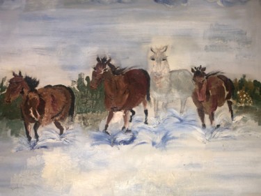 Картина под названием "Horses" - Dinara Shertayeva, Подлинное произведение искусства, Масло Установлен на Деревянная рама дл…