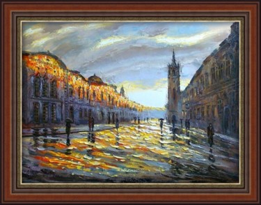 Картина под названием "Вечер в городе" - Андрей Шевченко, Подлинное произведение искусства, Масло