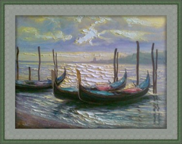 Картина под названием "Пристань в Венеции" - Андрей Шевченко, Подлинное произведение искусства, Масло